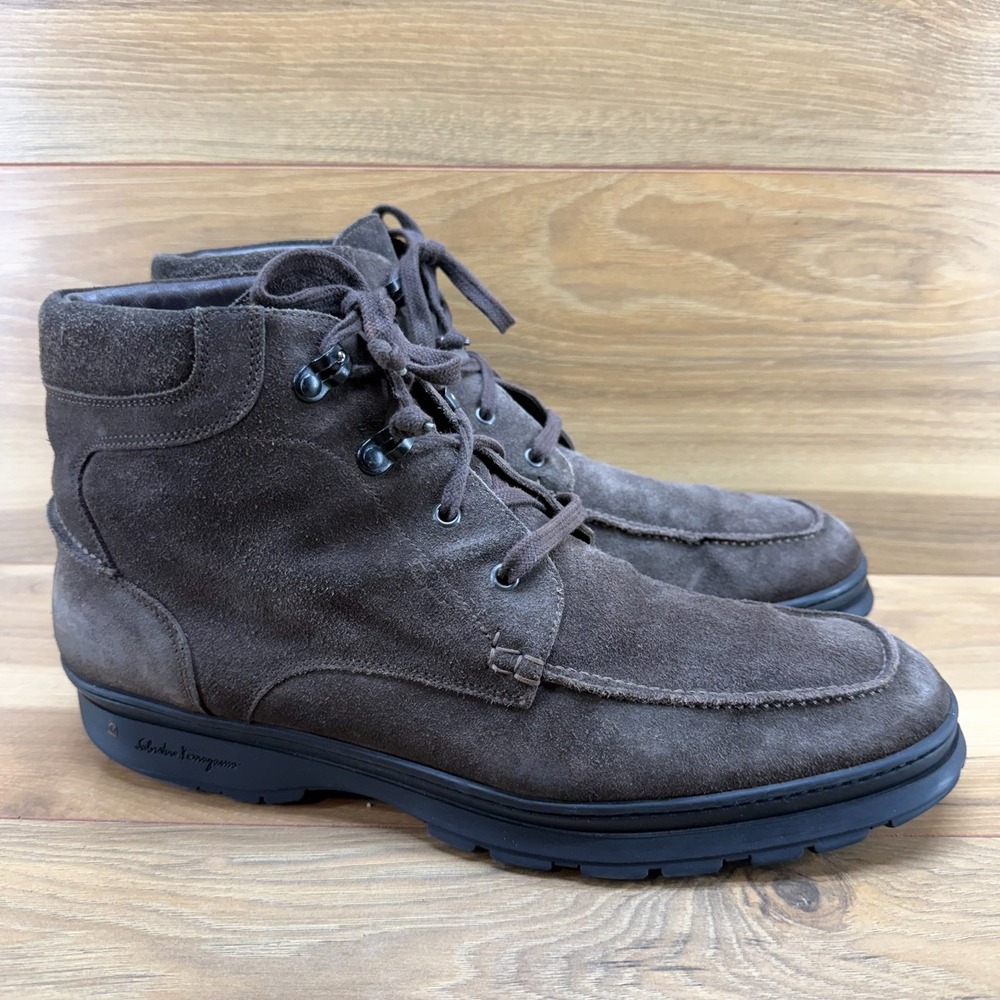Salvatore Ferragamo Brown Suede Men's Lace-Up Boots